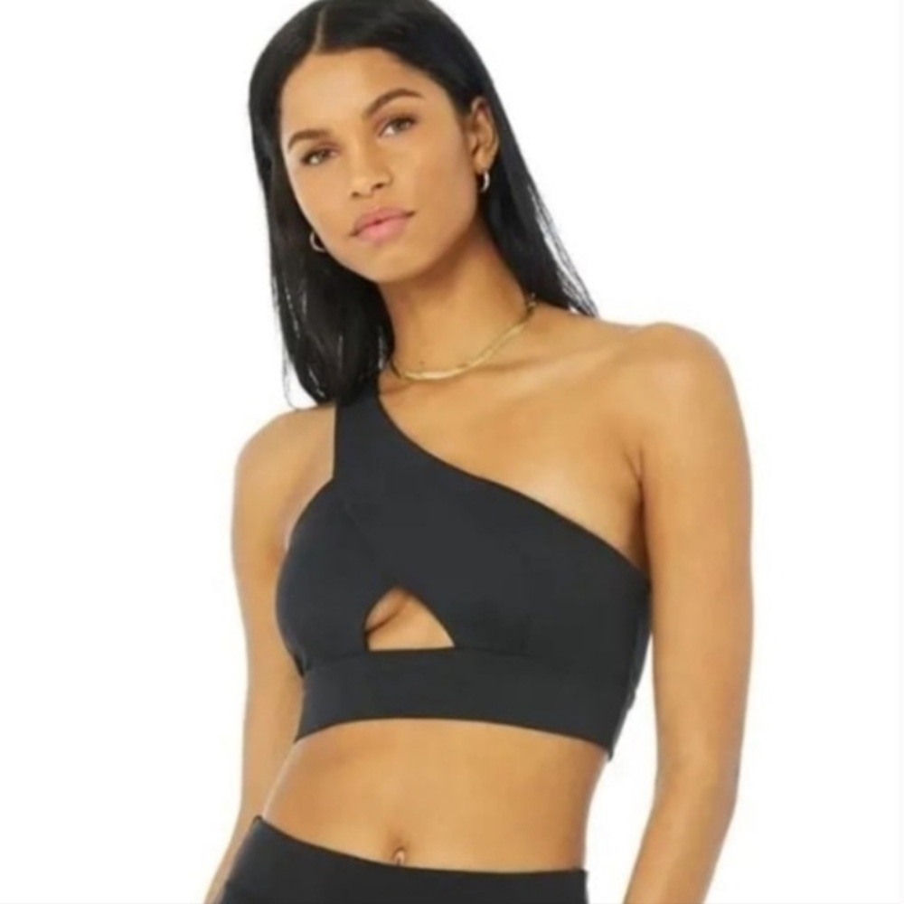 ALO Yoga One-Shoulder Black Cutout Sports Bra